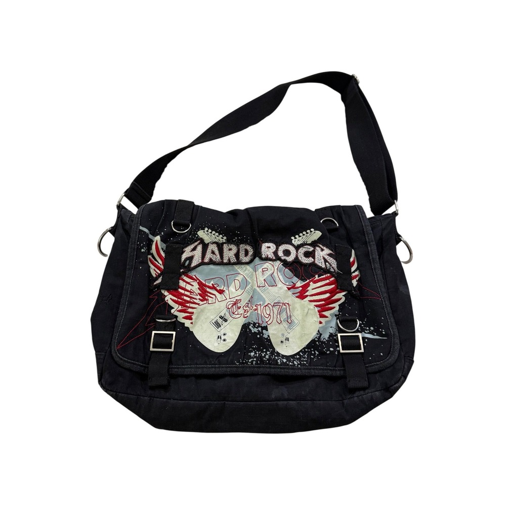 Hard Rock Cafe Messenger Bag Vtg Guitar Graphic Grunge Y2K Punk Streetwear